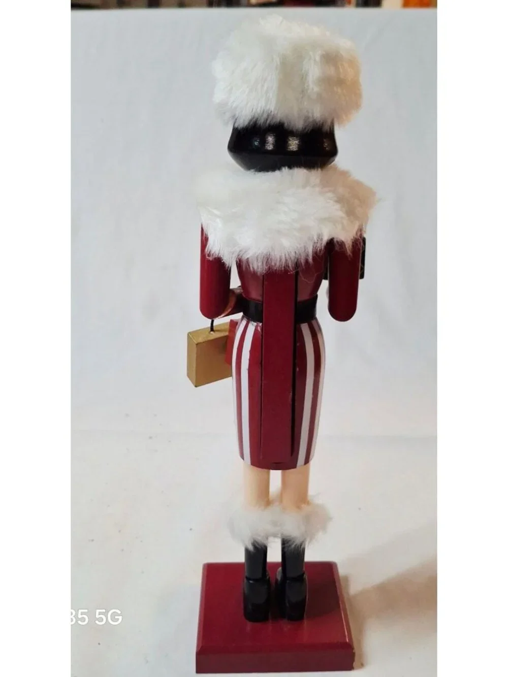 Festive Nutcracker Figurine Woman Holding Gift Bags Fur Accents 12